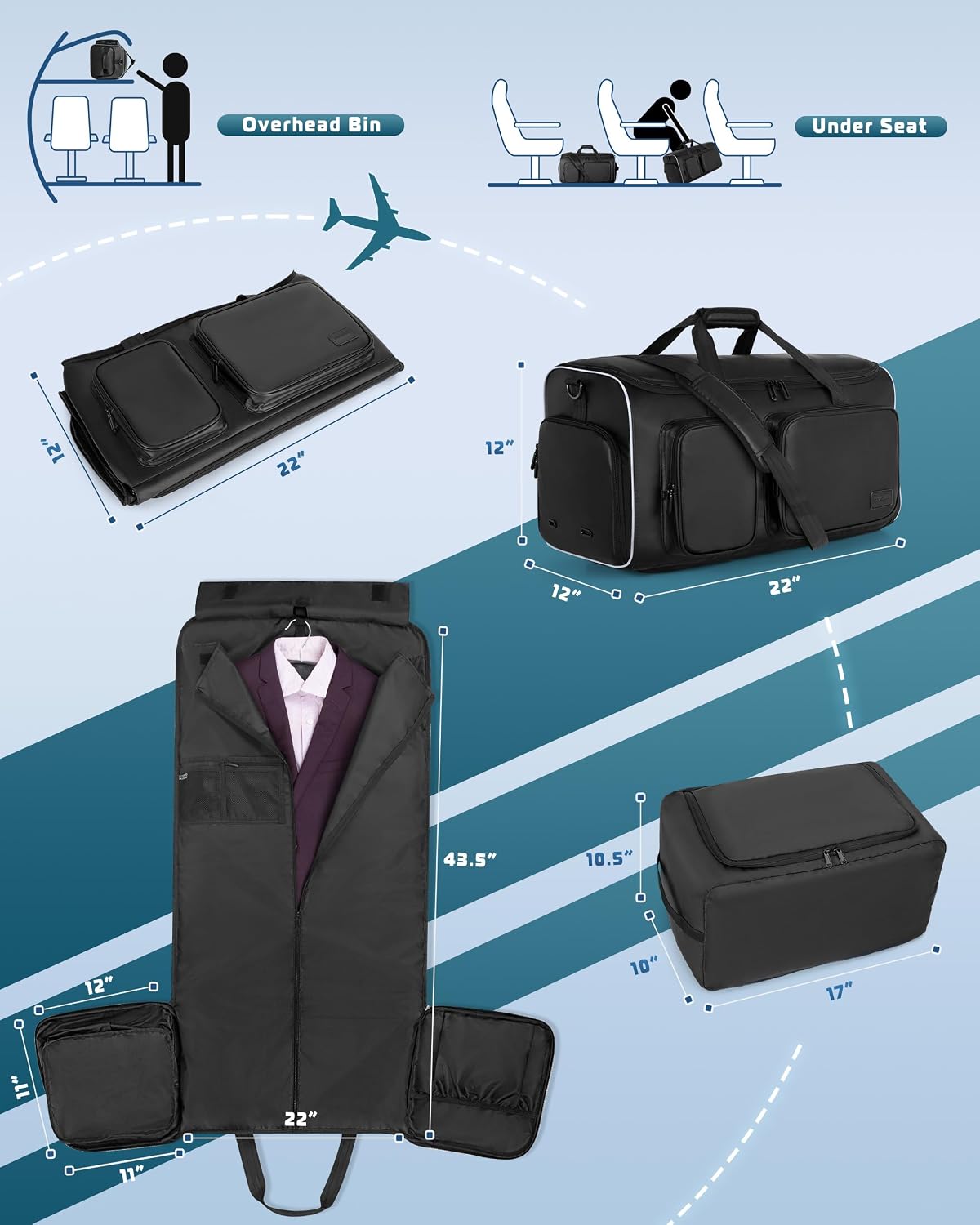 50L Convertible Garment Duffel Backpack with Shoe Compartment