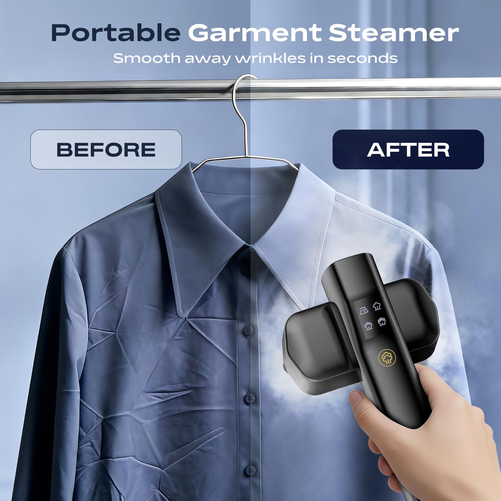 Compact 2-in-1 Handheld Garment Steamer Iron 1000W Fast Heat Portable Wrinkle Remover with Rotating Head