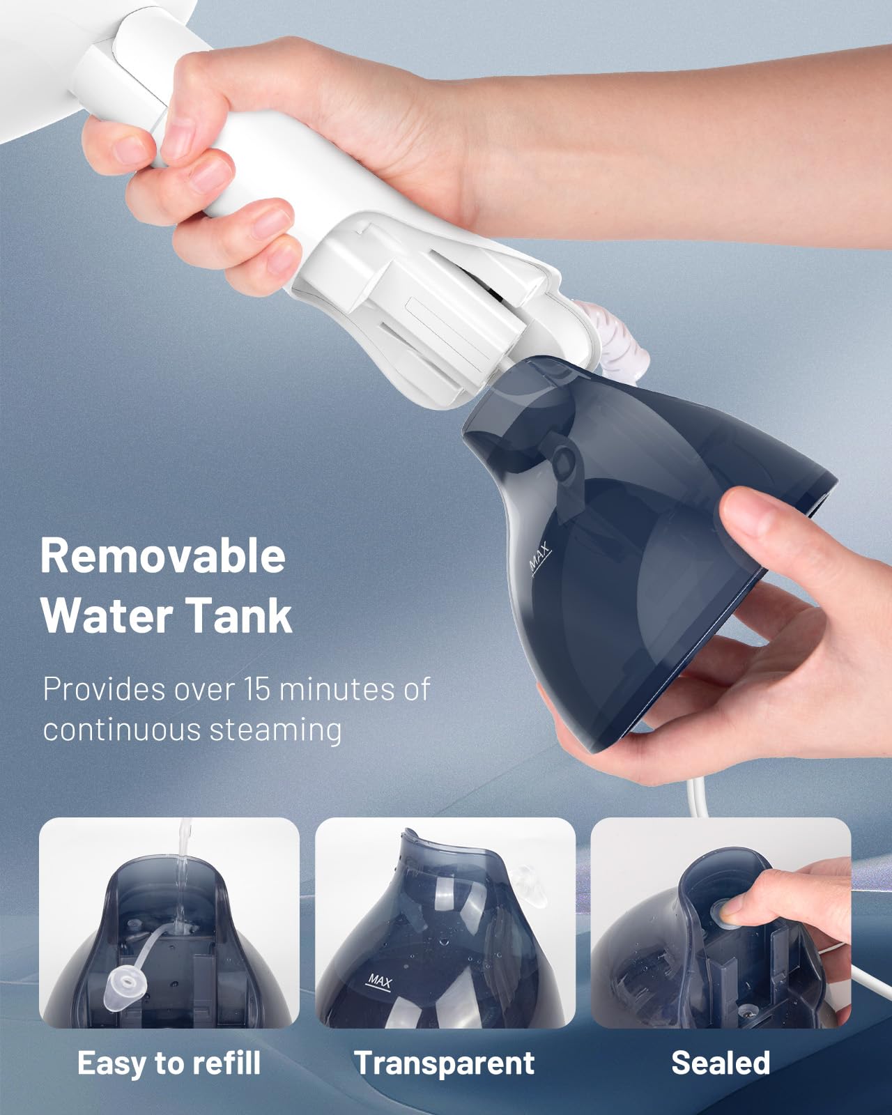 Professional Blue & White Handheld Garment Steamer 1200W Fast Heat Leak-Proof Portable Fabric Wrinkle Remover