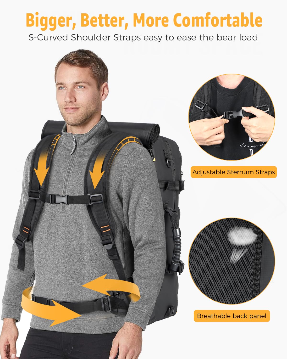 Ponhog 50L Travel Backpack for Men – Flight Approved Carry-On Convertible Duffle with Shoe Compartment, 17.3” Laptop, USB Port, Black