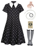 Girls Halloween Princess Costume Set – Cute Black Dress with Necklace, Hairpin, Socks & Stickers