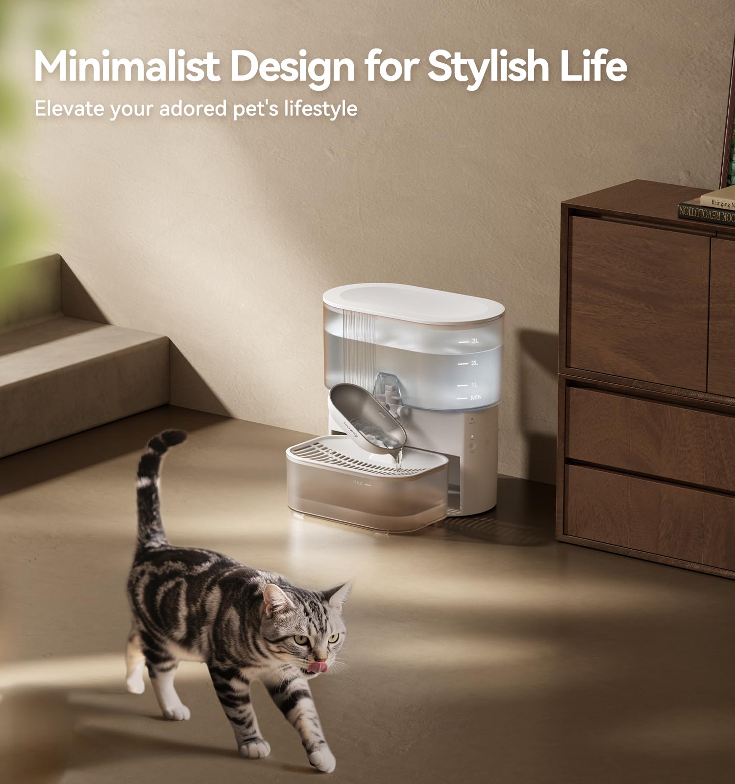 Cordless 3.5L Self-Cleaning Pet Water Fountain with Wastewater Separation & Stainless Steel Bowl