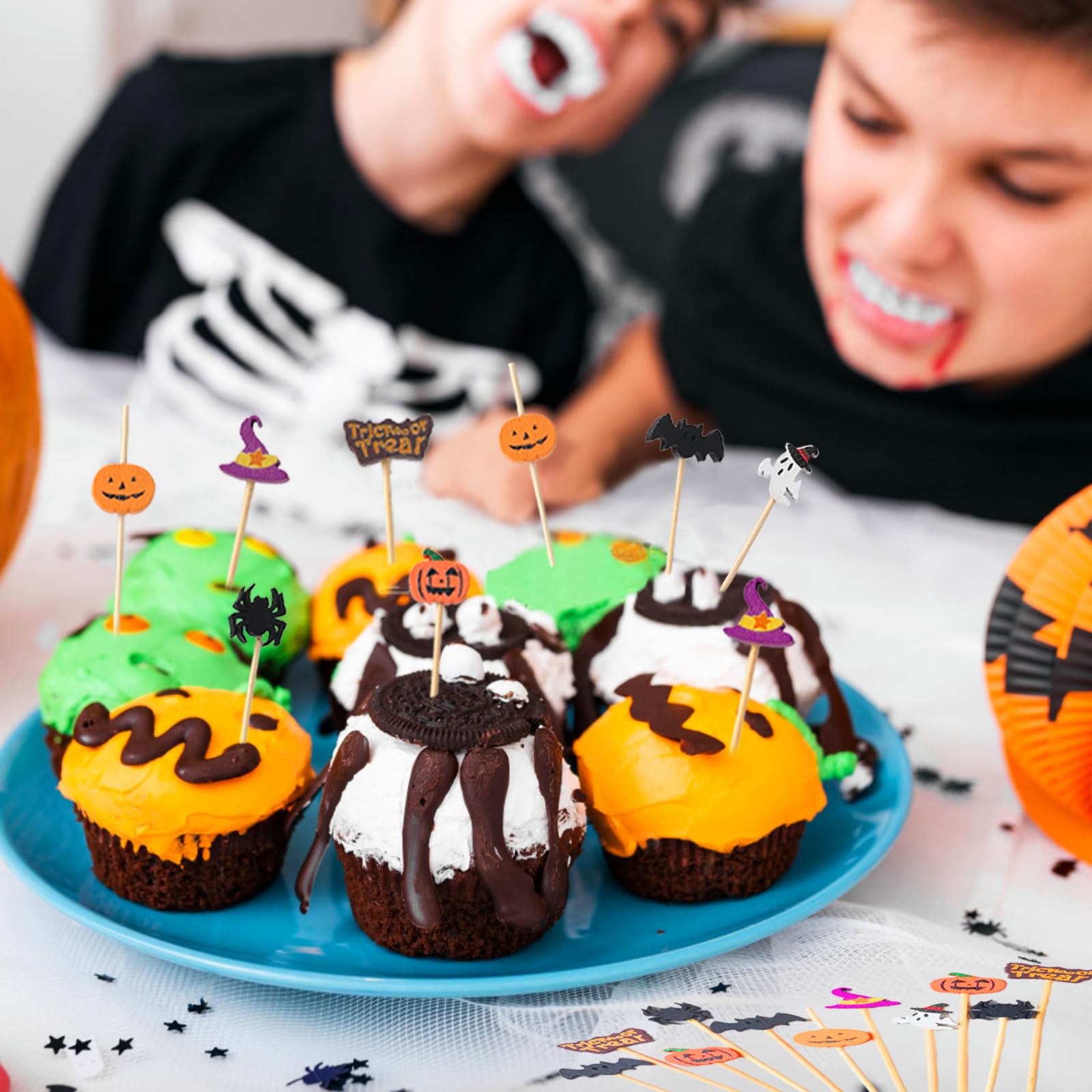 150 Pcs Halloween Cocktail Toothpicks – Bamboo Food Picks with Pumpkin, Ghost & Bat Designs