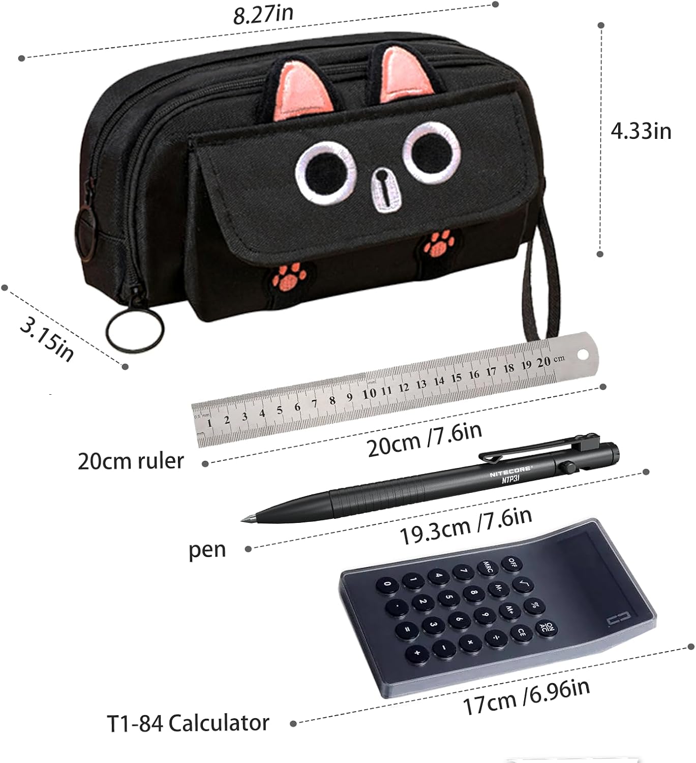 Black 3D Cat Large-Capacity Pencil Case