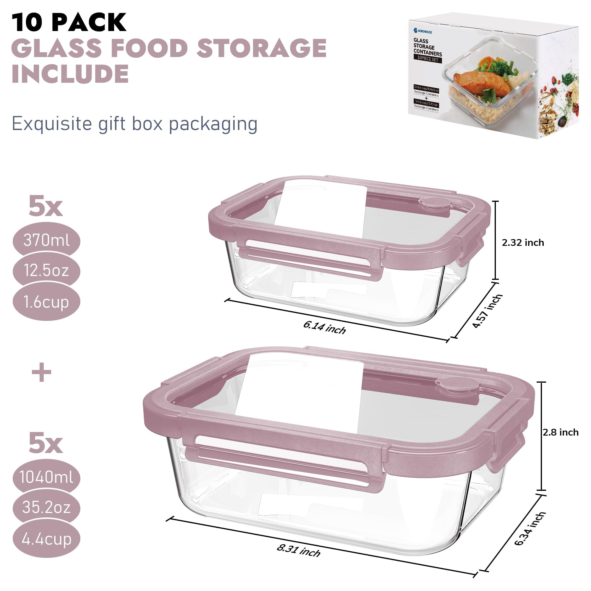 Premium 10-Piece Borosilicate Glass Food Storage Containers Set with Airtight Tempered Lids | Leak-Proof, Oven-Safe & BPA-Free