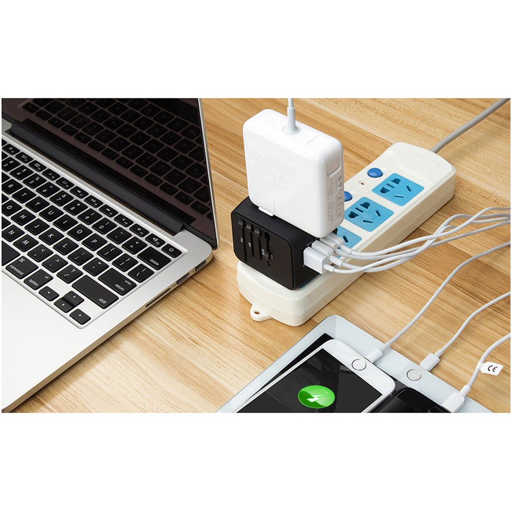 SAUNORCH Universal International Travel Power Adapter – USB-C & USB-A Fast Charging, Worldwide Plug (Black)