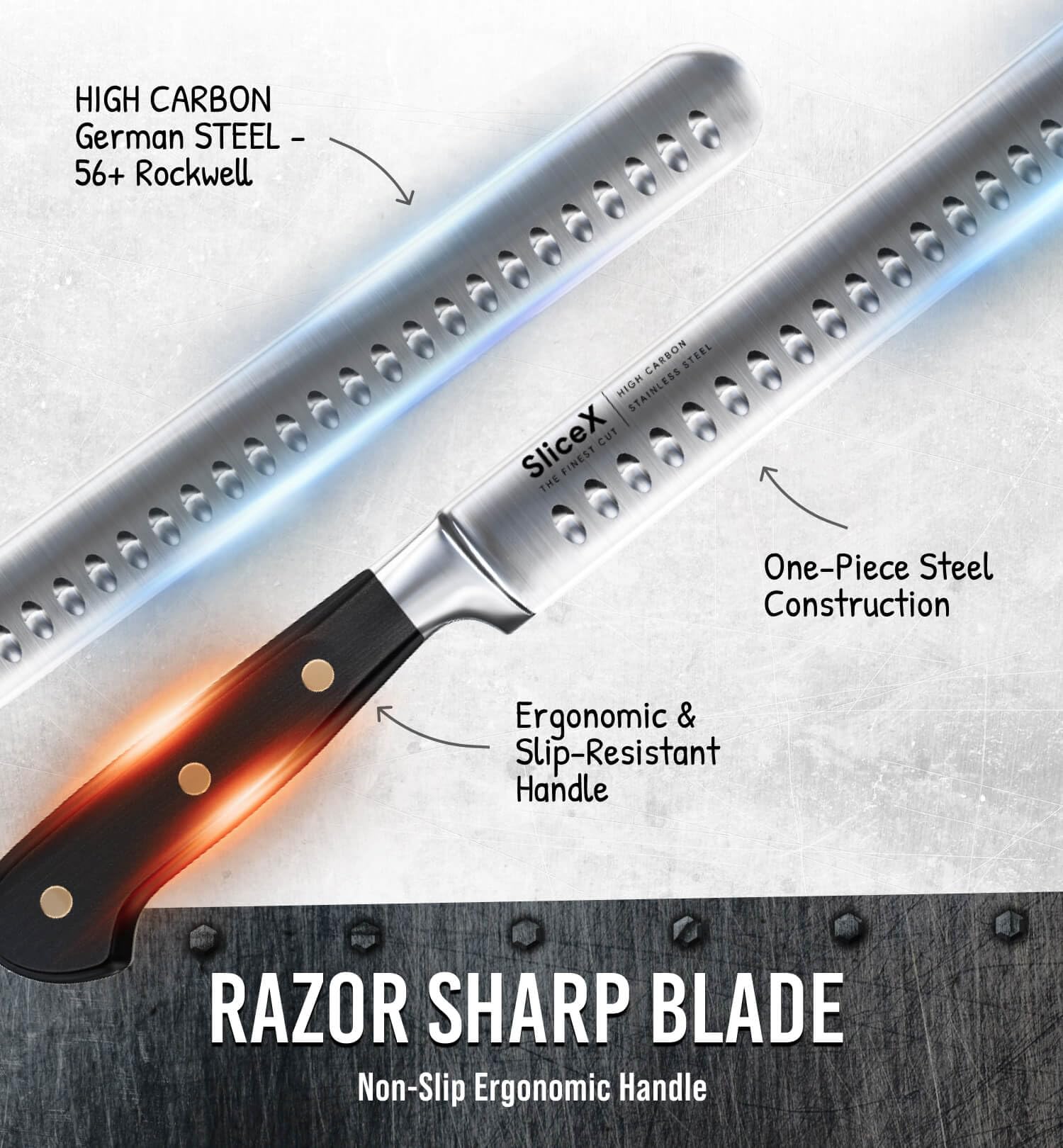 12” Premium Carving Knife – Razor Sharp German Steel BBQ & Meat Slicing Knife