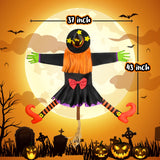 Crashing Witch Halloween Decoration – Life-Size Funny Yard Prop with Starry Hat, Striped Stockings & Pumpkin Hair (Orange)