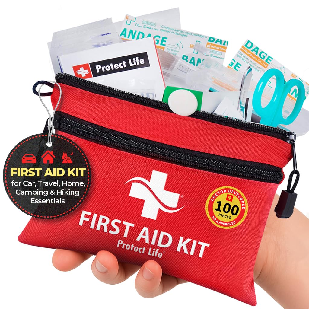 PROTECT LIFE Survival First Aid Kit (100 Pieces) – Compact Emergency Medical Kit for Camping, Travel & Outdoor Use