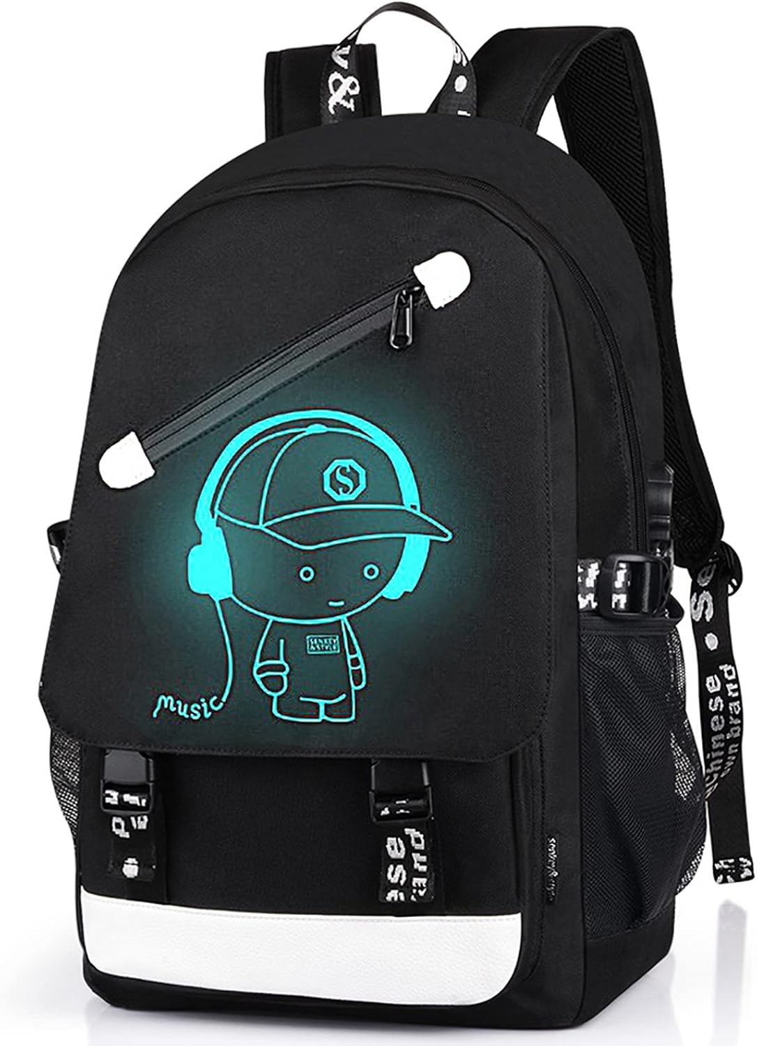 Glow Anime School Backpack with USB Port and Lock