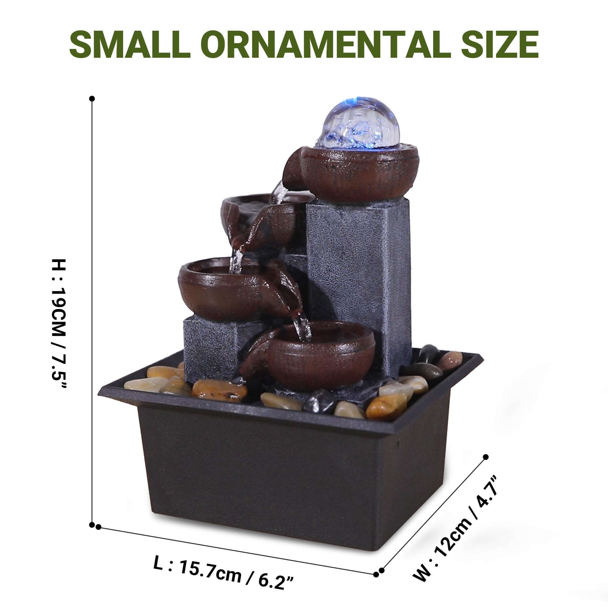 Rainbow LED Tabletop Waterfall Fountain with Crystal Ball – Indoor Zen Decor (Brown/Black)