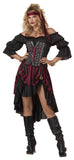 Women’s Pirate Wench Costume – Multi-Color Off-Shoulder Dress with Burgundy & Black Ruffled Skirt (X-Large)