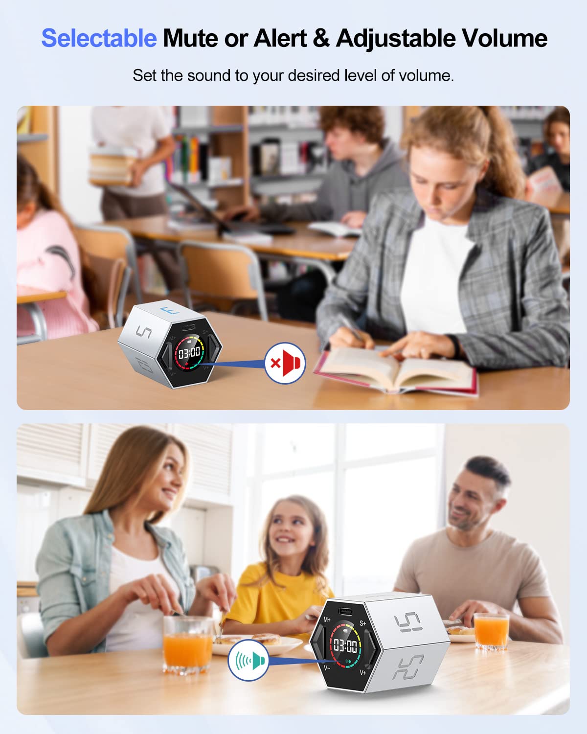 Ticktime Pomodoro Timer Cube with Flip Control, Custom Countdown & Stopwatch, Magnetic Rechargeable Focus Timer with Sound, Vibration & Silent Modes – Gray