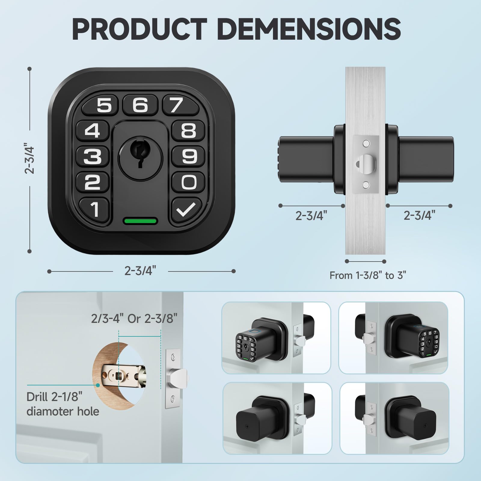 Fingerprint Keypad Door Knob Lock 2 Pack with Same Key, Biometric Smart Entry Lock for Home, Office & Garage Doors