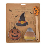 Candy Corn Halloween Baking Set – 4-Piece Cookie Cutter & Spatula Set (Pumpkin, Skull & Ghost Shapes)