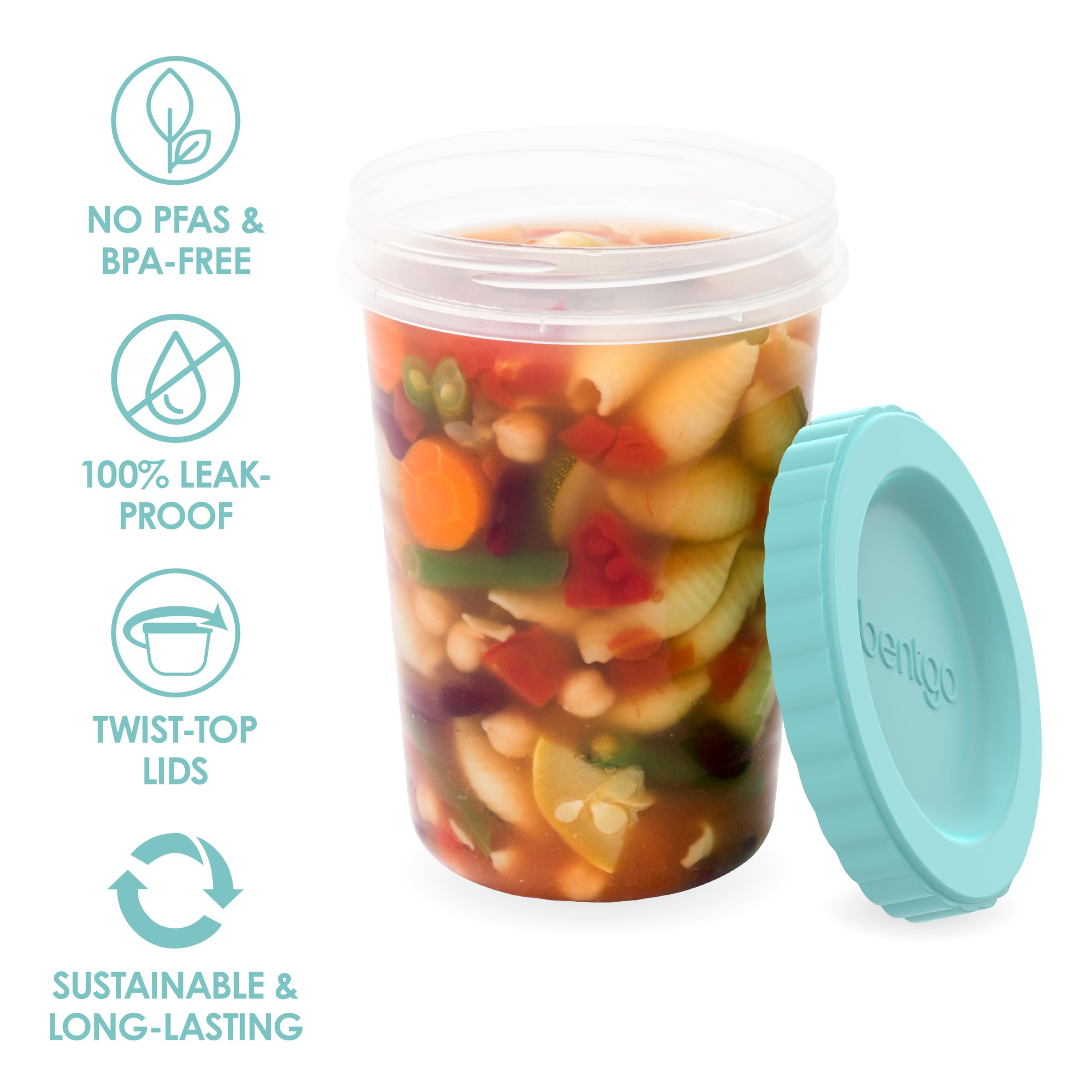 Bentgo Round Meal Prep Containers – 20 Piece 32 oz Reusable Set with Leak-Proof Twist Lids