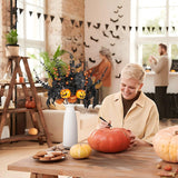 Halloween Artificial Maple Leaf & Pumpkin Floral Stems – 10Pcs Black & Orange Table Vase Decorations (19.5”)