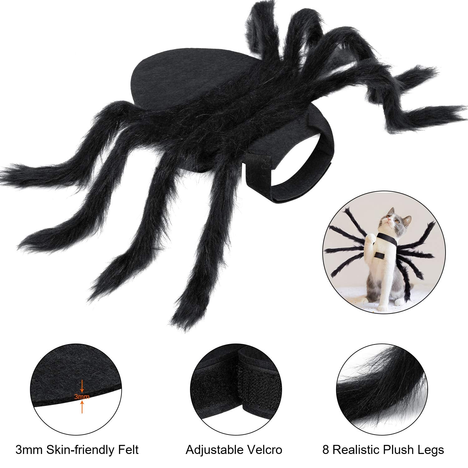 Black Spider Halloween Costume for Cats and Small Dogs – Adjustable Funny Pet Outfit with 8 Realistic Legs