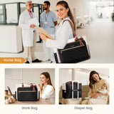 LOVEVOOK Teacher Tote Bag for Women – Quilted Work Laptop Tote with Large Cup Holder, Multi-Pockets & Luggage Sleeve (Black/Beige/Brown)