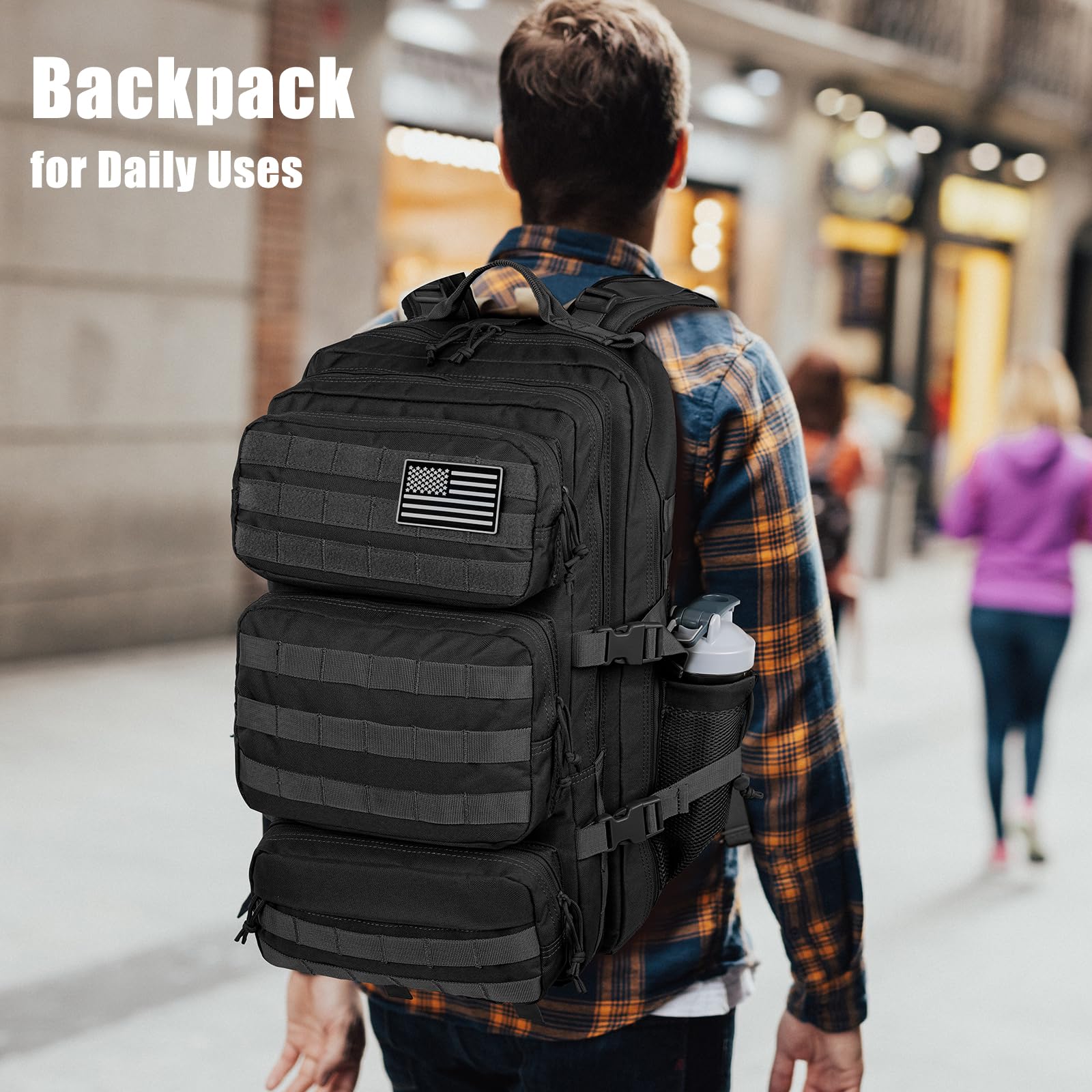 Kookoomia 50L Military Tactical Backpack – Heavy-Duty MOLLE 3-Day Assault Pack, Black