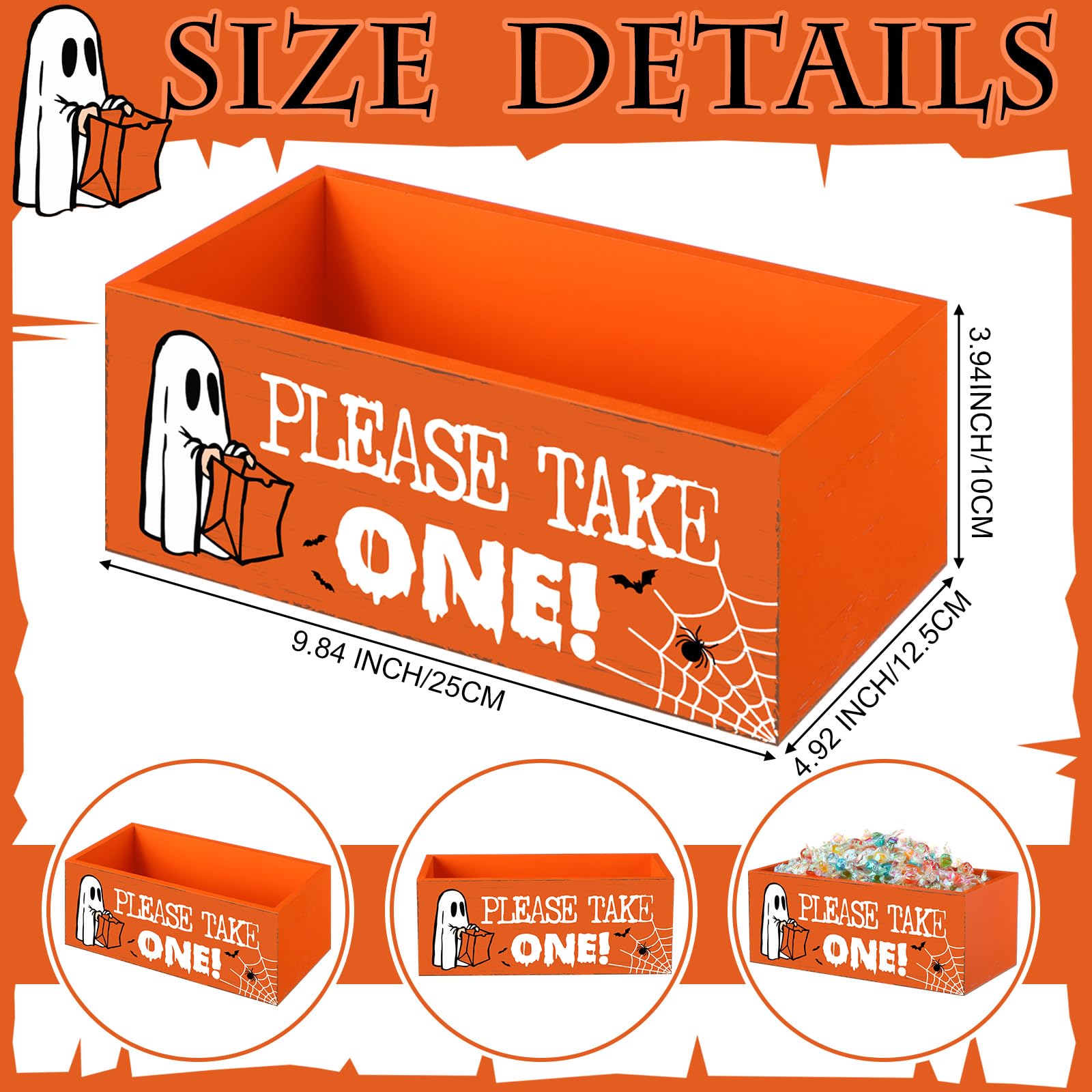 Wooden “Please Take One” Halloween Candy Bowl – Orange Rustic Trick or Treat Box