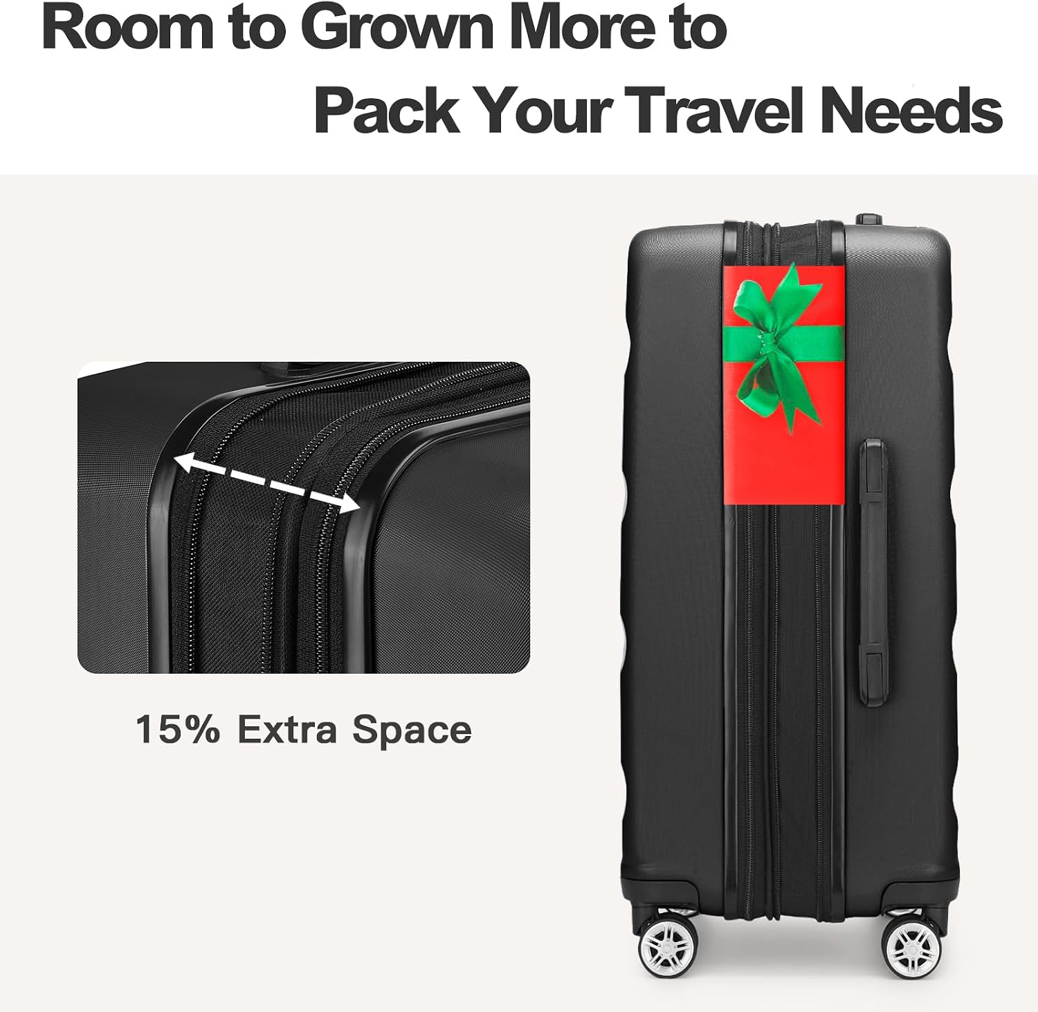 24-Inch Black Expandable Hardshell Checked Suitcase with TSA Lock