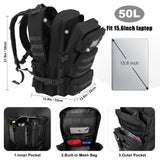 Kookoomia 50L Military Tactical Backpack – Heavy-Duty MOLLE 3-Day Assault Pack, Black