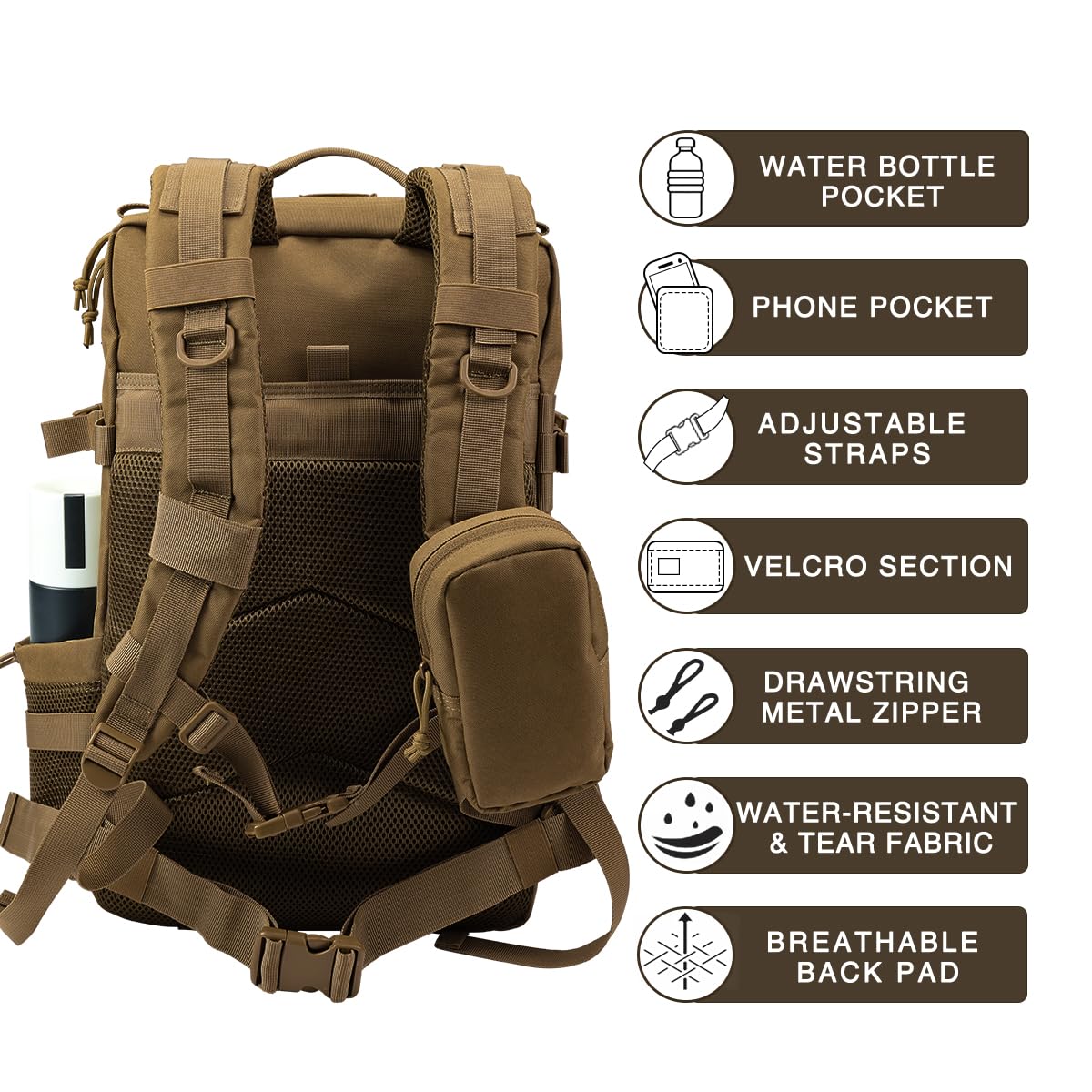 NWT Xpedition 40L Military Tactical Backpack with Laptop Compartment – MOLLE Work & Outdoor Rucksack – Khaki