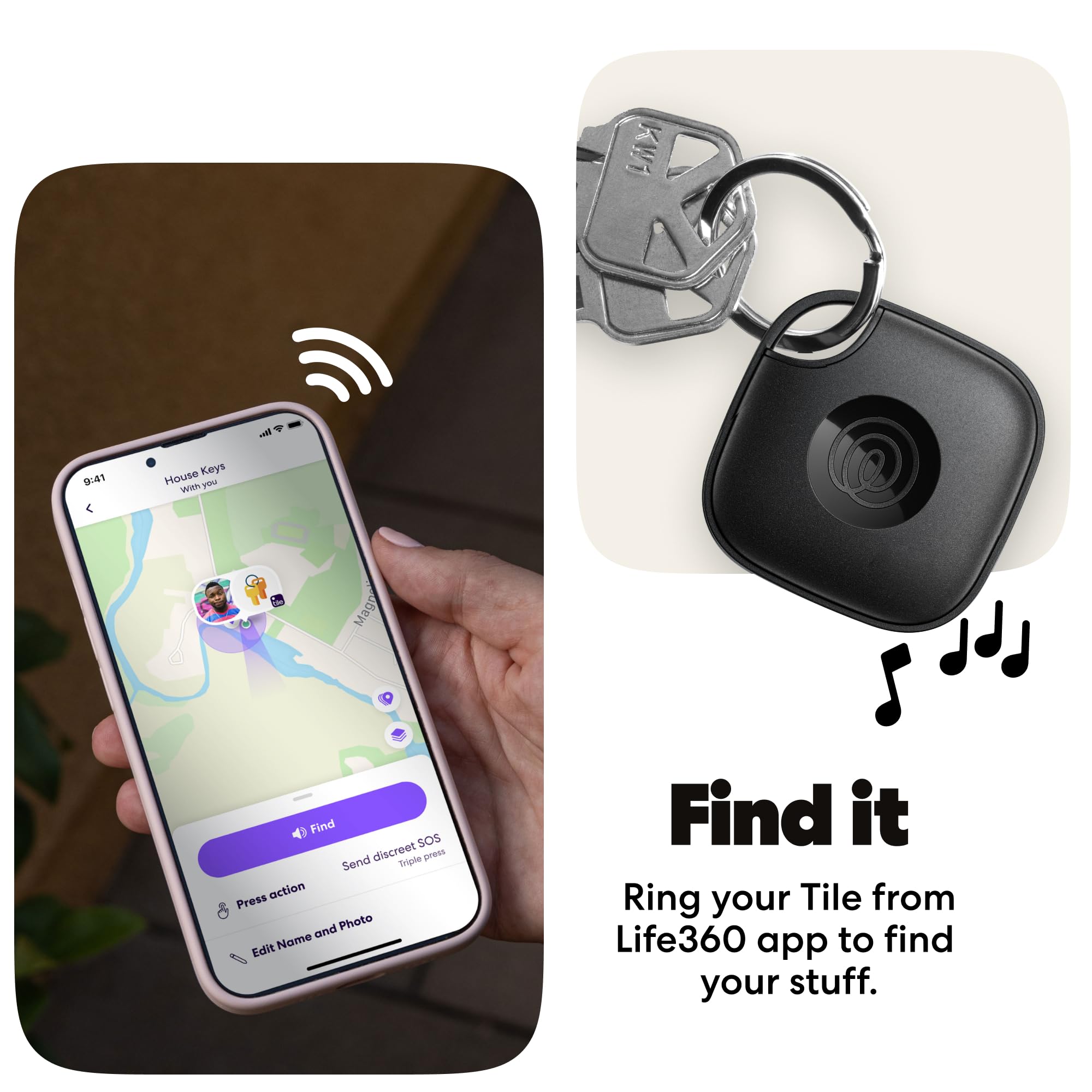 Tile Bluetooth Tracker Tag Black & White, Item Locator with 350 ft Range, SOS Alert, Life360 Compatible, Waterproof IP68, iOS & Android
