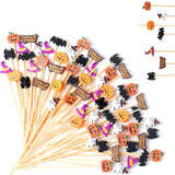 150 Pcs Halloween Cocktail Toothpicks – Bamboo Food Picks with Pumpkin, Ghost & Bat Designs