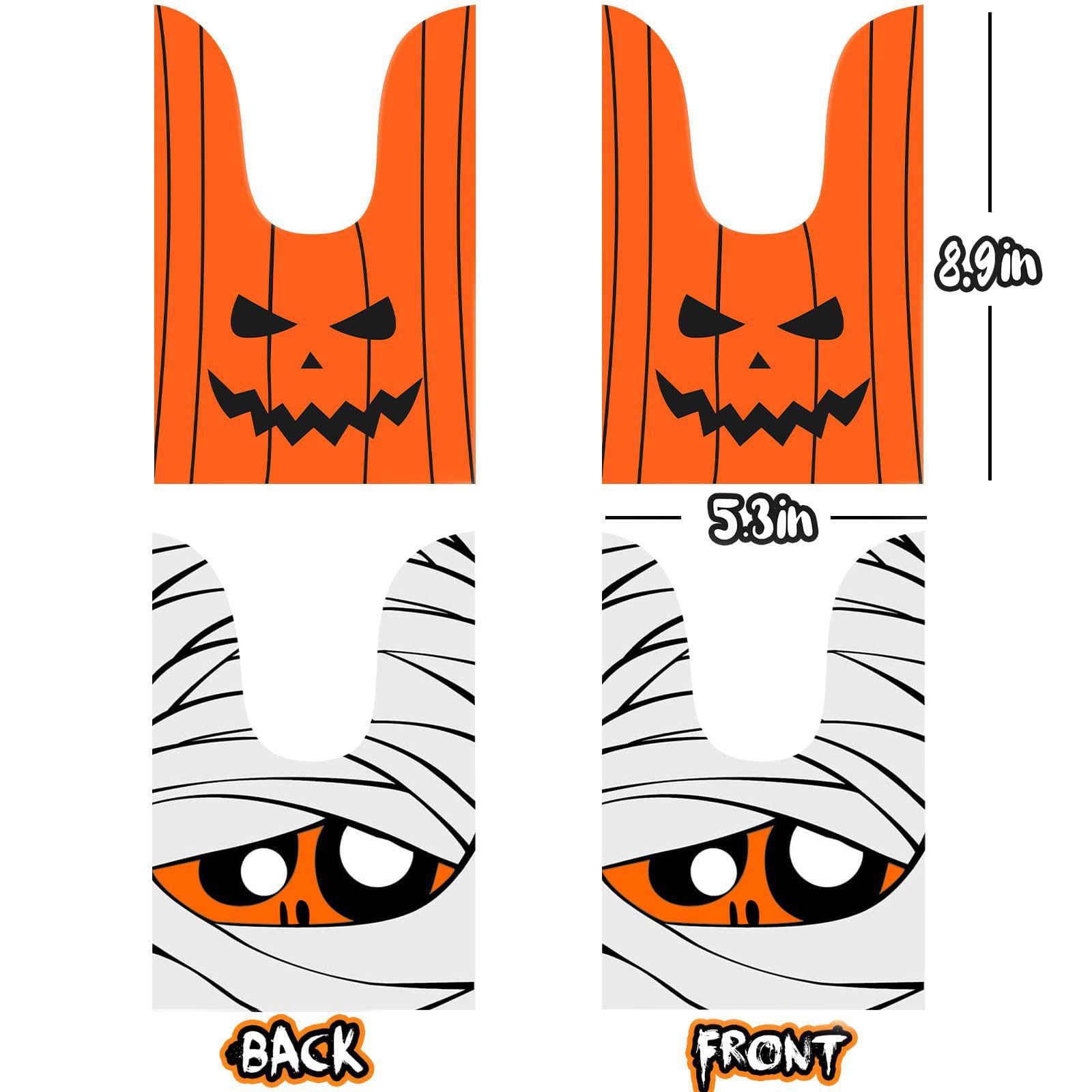 100 PCS Halloween Treat Bags Candy Bags, Kids Trick or Treat Bags Goodie Bags, Cute Rabbit Ear Small Halloween Cookies Plastic Gift Bags for Halloween Party Decoration Supplies