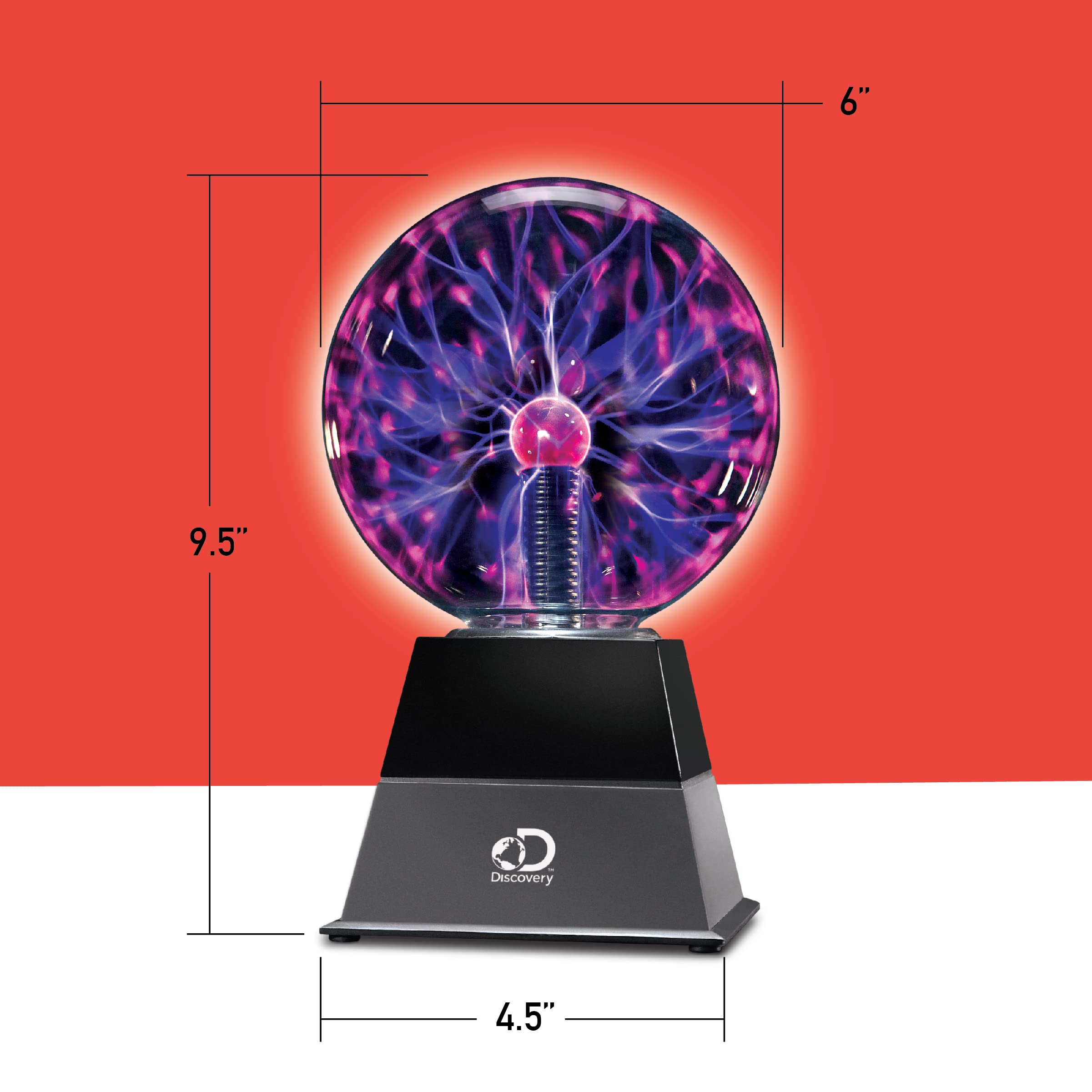 Discovery Plasma Globe Interactive Lightning Lamp – Touch & Sound Reactive Electric Plasma Ball STEM Desk Decor Black