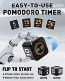 WAFHX Pomodoro Timer Cube with Preset Focus Cycles, Gravity Sensor & Visual Progress Bar, USB-C Rechargeable Silent Desk Timer – Black