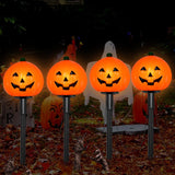 2025 LED Halloween Pumpkin Pathway Lights – 7FT Plug-In Jack-O’-Lantern Yard Stakes, UL Certified & IP44 Waterproof (4-Pack)