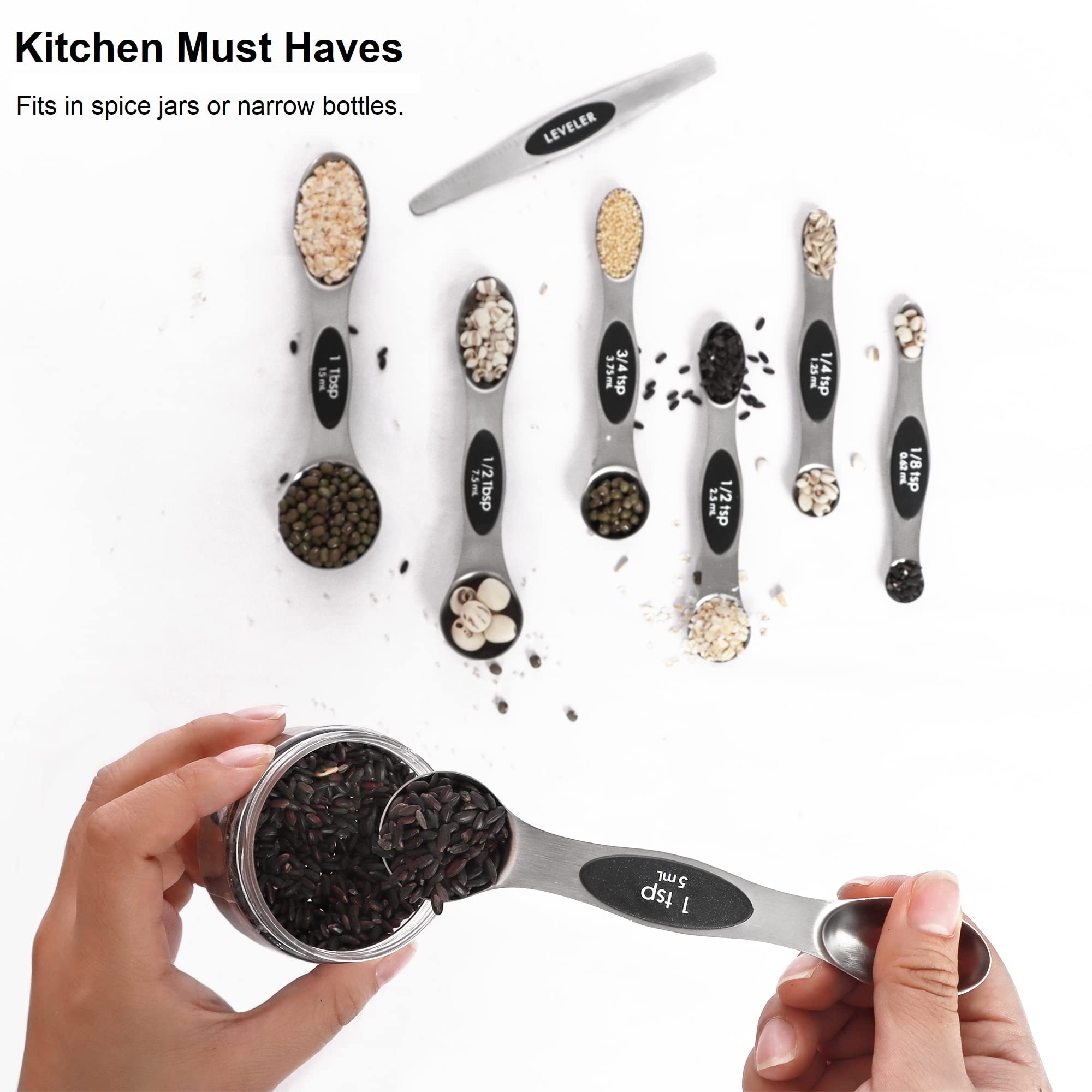 Magnetic Stainless Steel Measuring Spoons Set with Leveler & Stackable Design