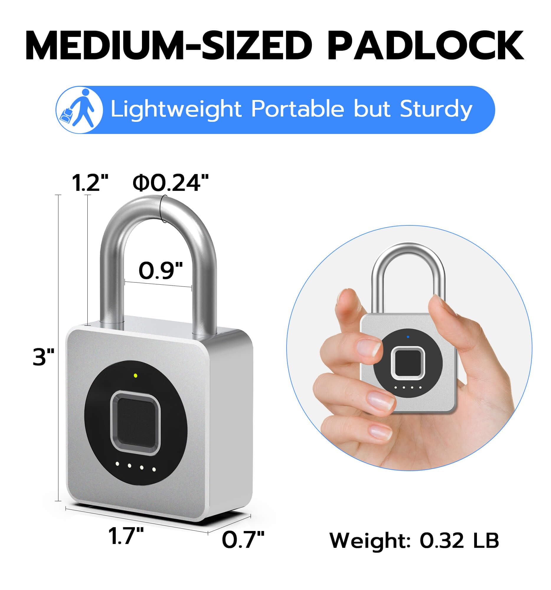 Compact Fingerprint Smart Padlock with USB Rechargeable Battery, Portable Biometric Security Lock for Gym, Travel & Personal Storage