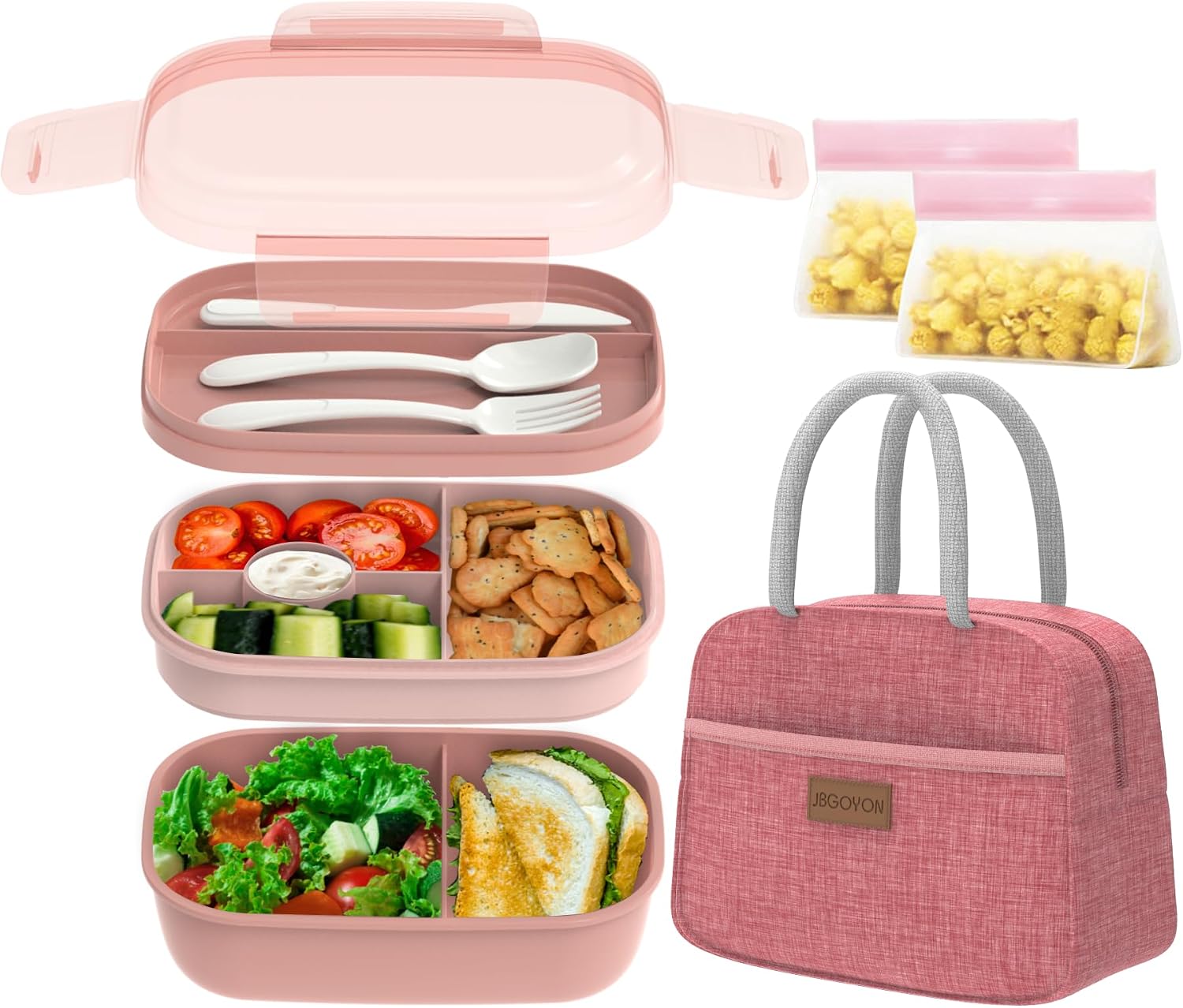 Pink 64 oz Stackable Bento Set with Insulated Lunch Bag