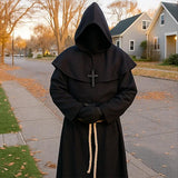 Brown Medieval Friar Robe Set – 6-Piece Hooded Monk Costume with Cross Necklace & Belt for Halloween & Cosplay ✝️🕯️