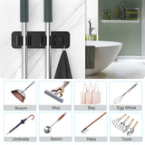 HOMEASY Wall-Mount Mop & Broom Holder – Heavy-Duty Stainless Steel Organizer with Hooks (Black, 2 Pack)