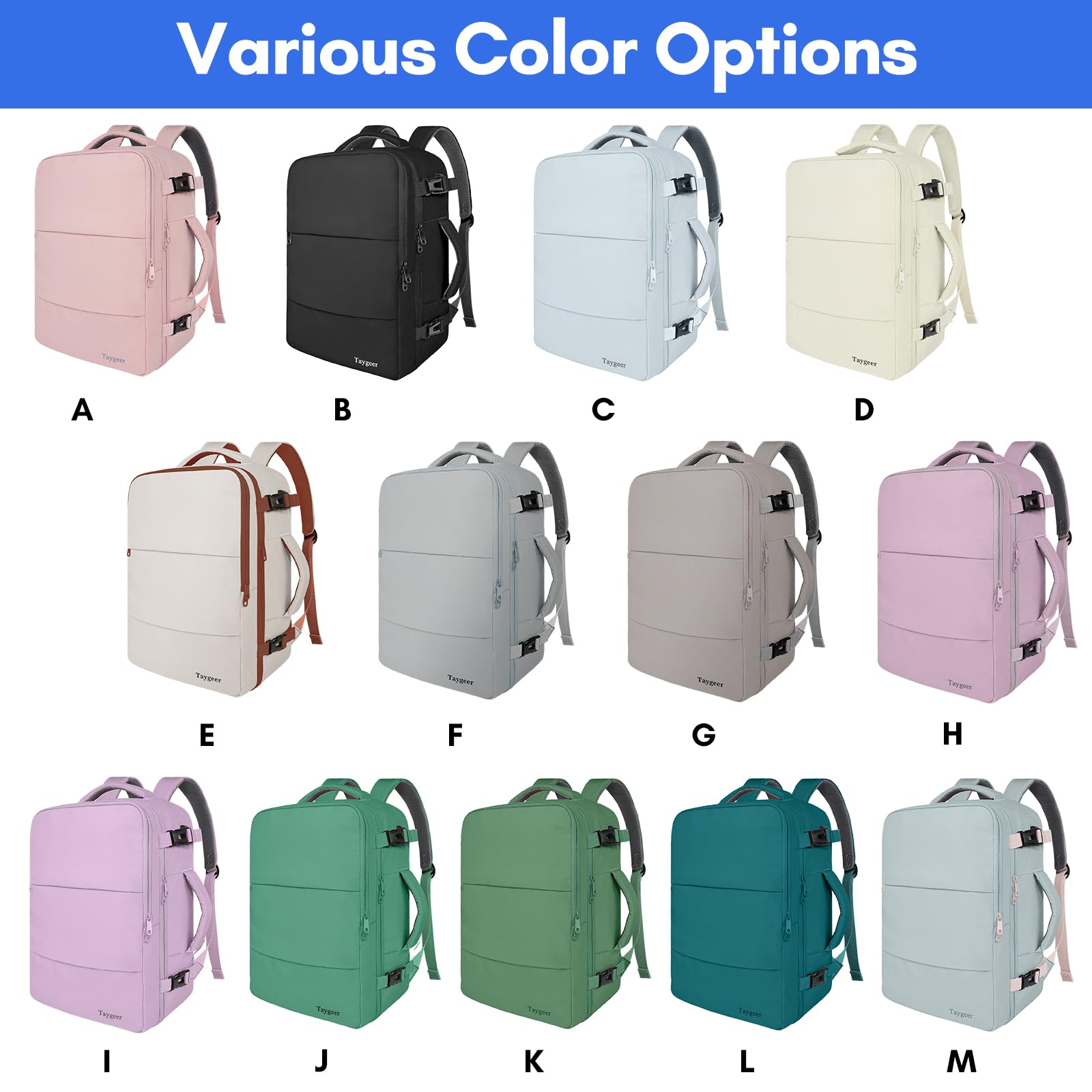 Taygeer Carry-On Travel Backpack with USB Charging Port & Shoe Compartment – 17.3” Laptop, Black