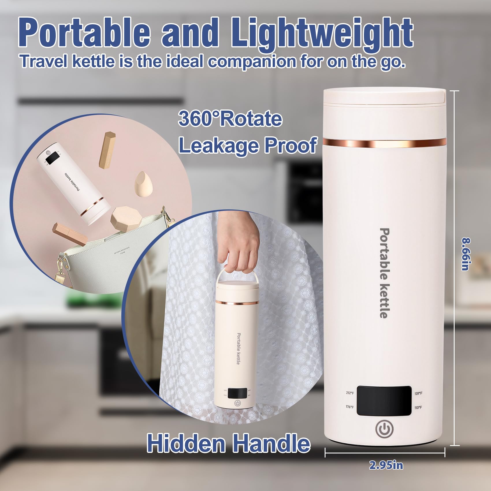 Portable Electric Travel Kettle with LCD Temperature Control – Mini Stainless Steel Water Boiler for Tea, Coffee & Travel
