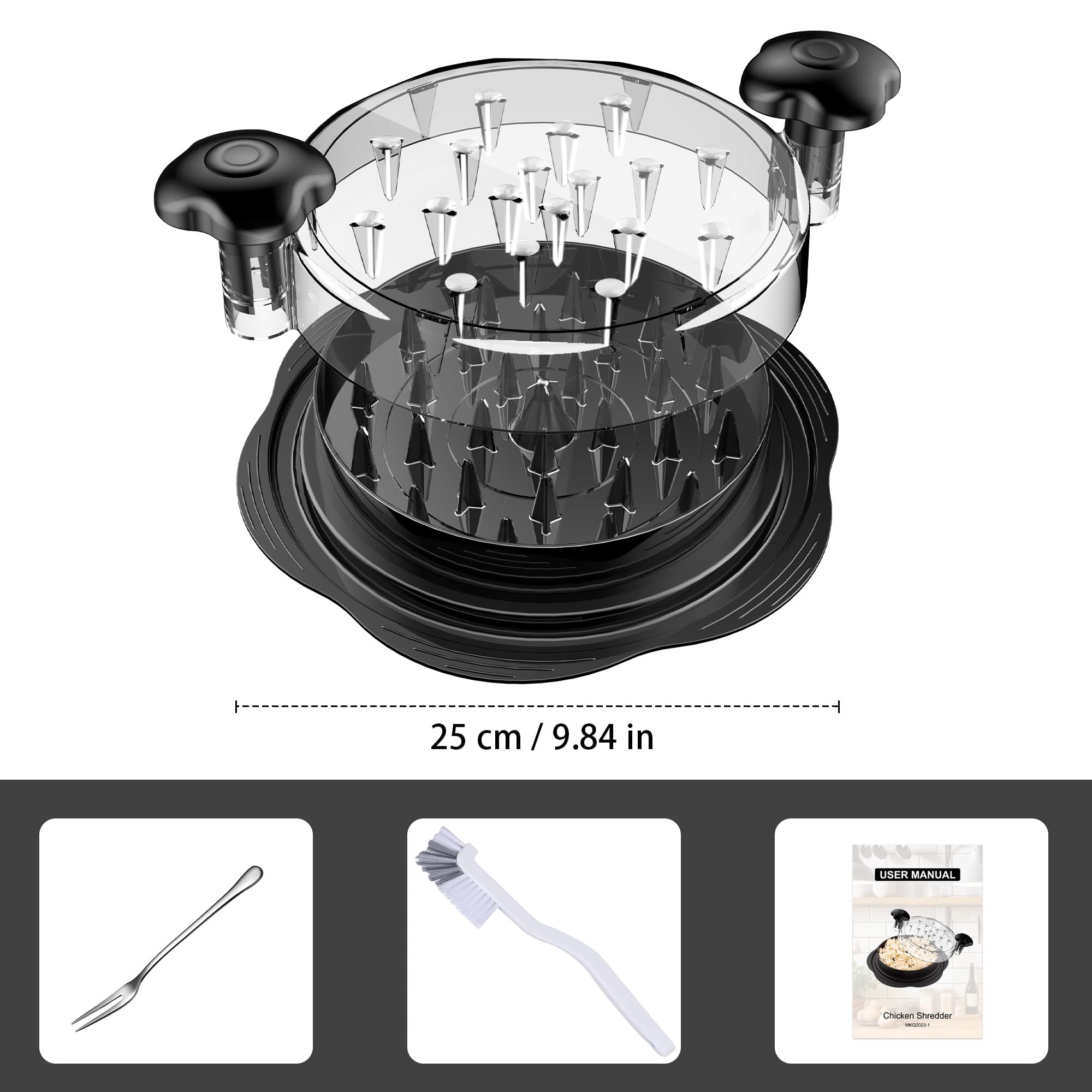 Upgraded Chicken Shredder Tool – Anti-Slip Base, BPA-Free, Fast Meat Shredding with Clear Lid