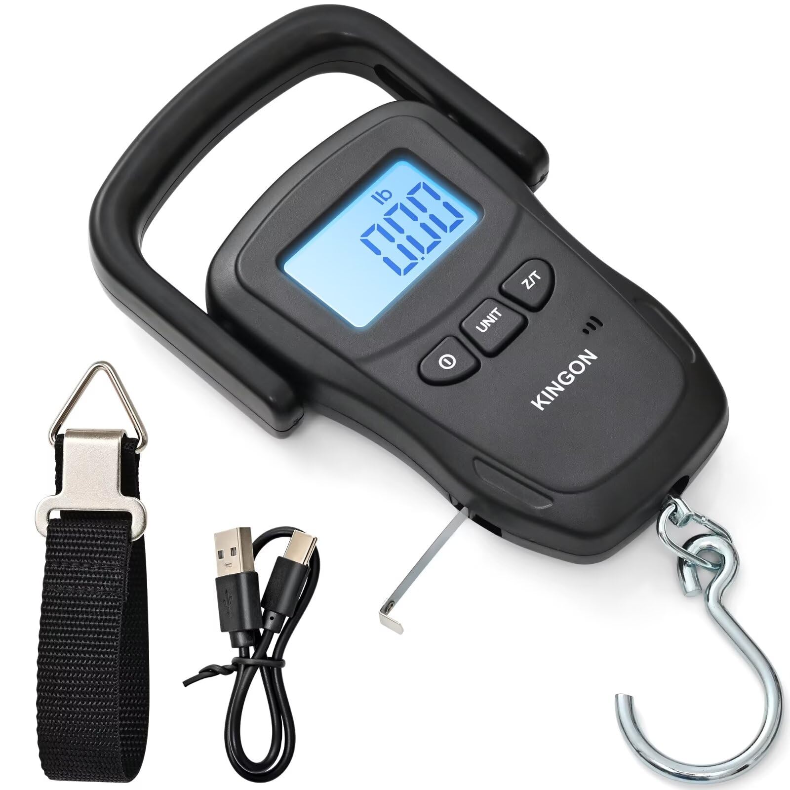 Rechargeable Digital Luggage Scale – Portable Travel Baggage Weight Scale with LCD Display & 110lb Capacity (Black)