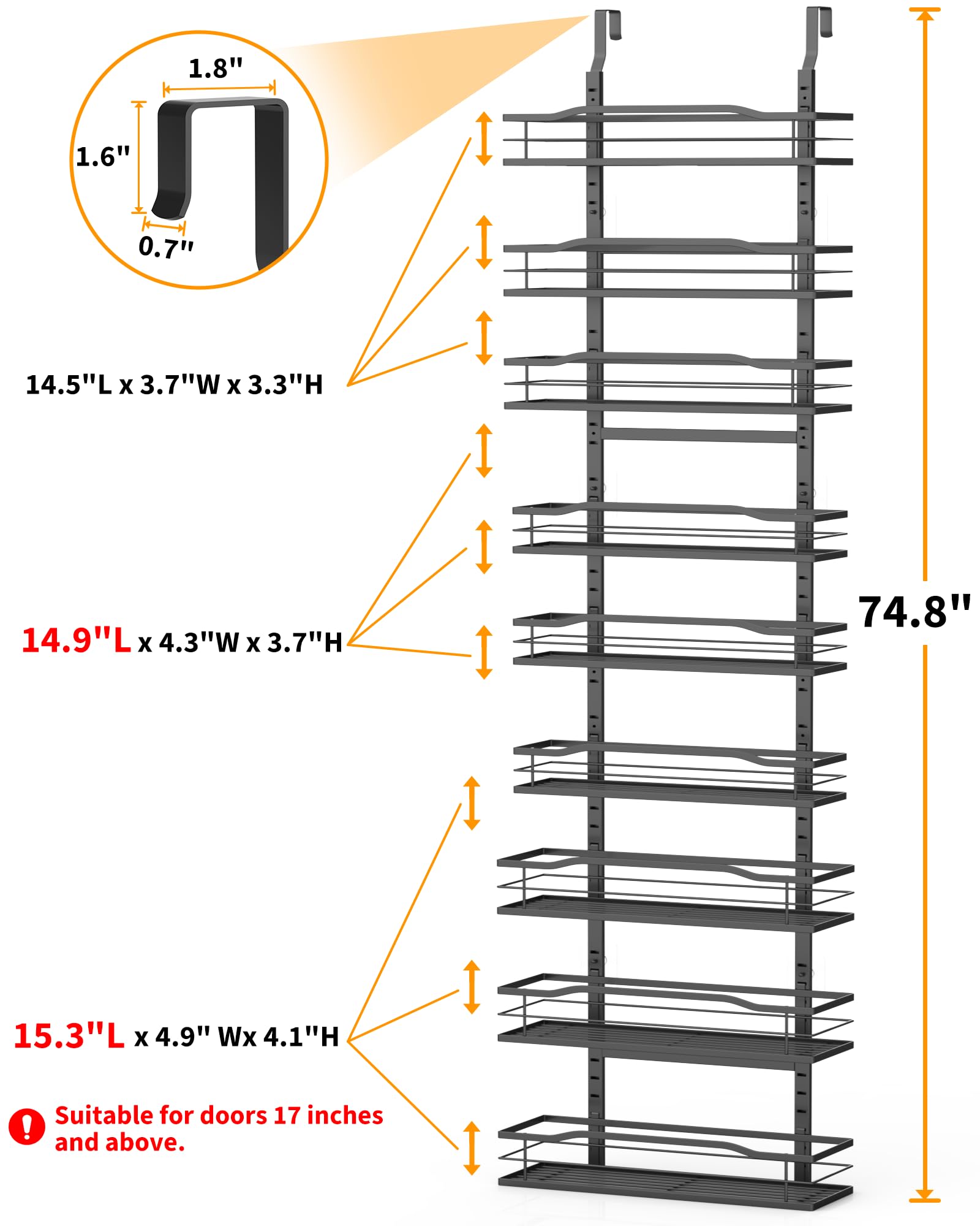 MOFOROCO 9-Tier Over-the-Door Pantry Organizer – Heavy-Duty Metal Hanging Storage Rack for Kitchen & Home (Black)