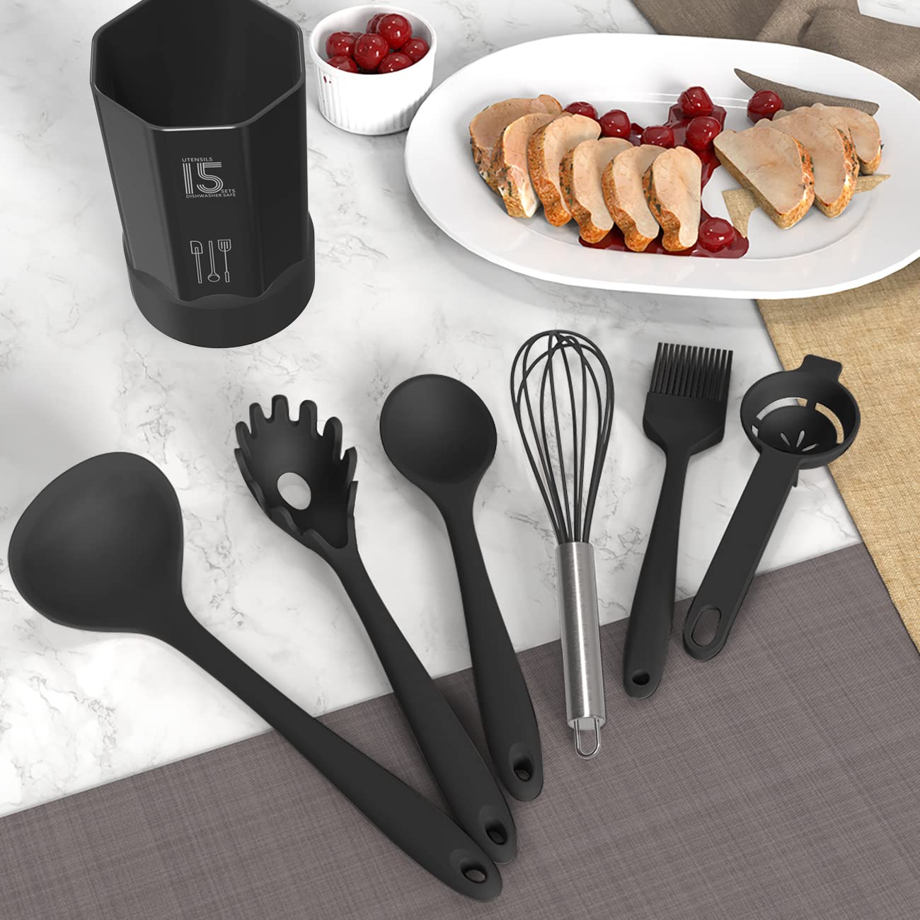 Complete Silicone Kitchen Utensils Set with Holder – BPA-Free, Heat Resistant Cooking Tools