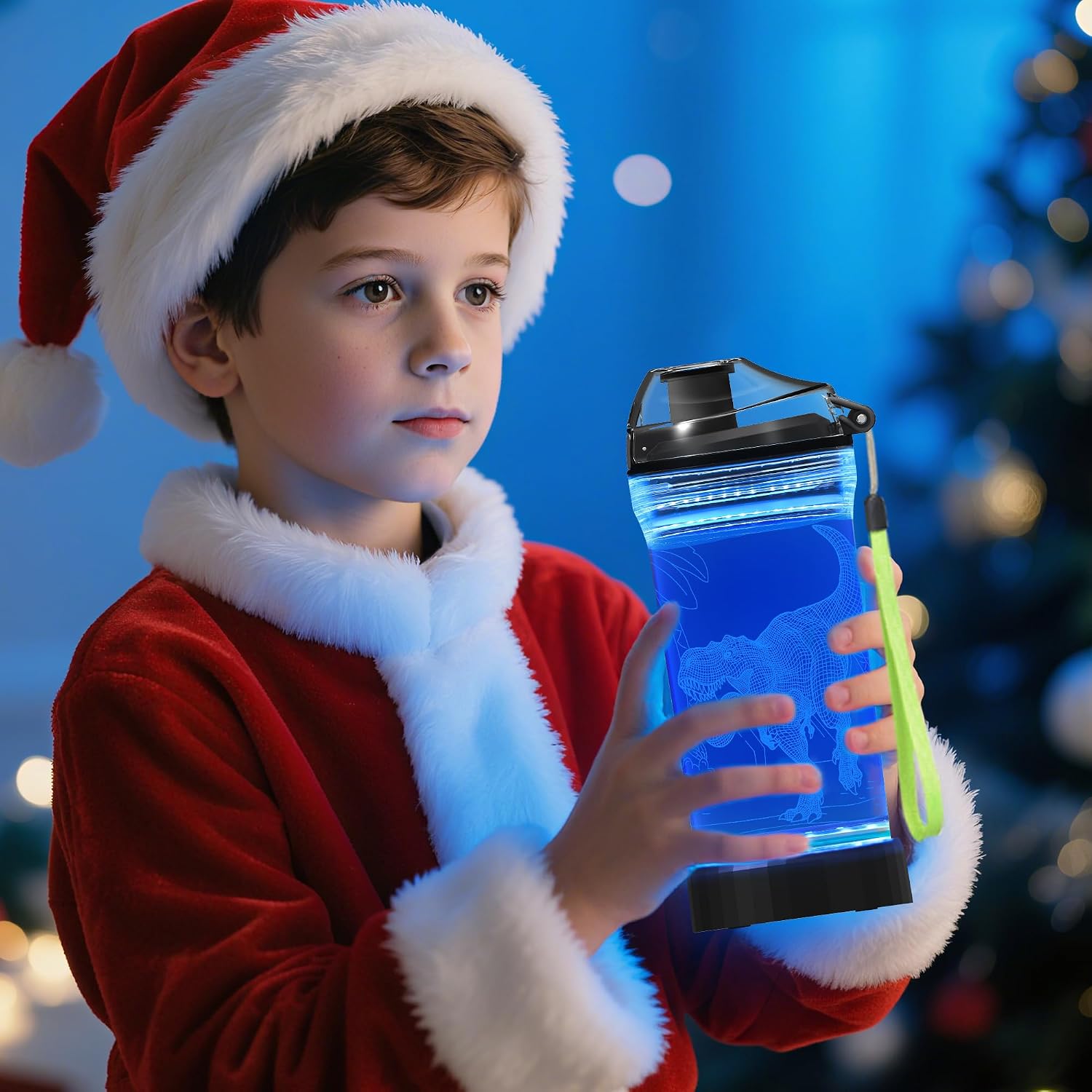 14 oz Kids Dinosaur Light-Up Water Bottle – BPA-Free Leakproof Tritan School Bottle with Carry Strap