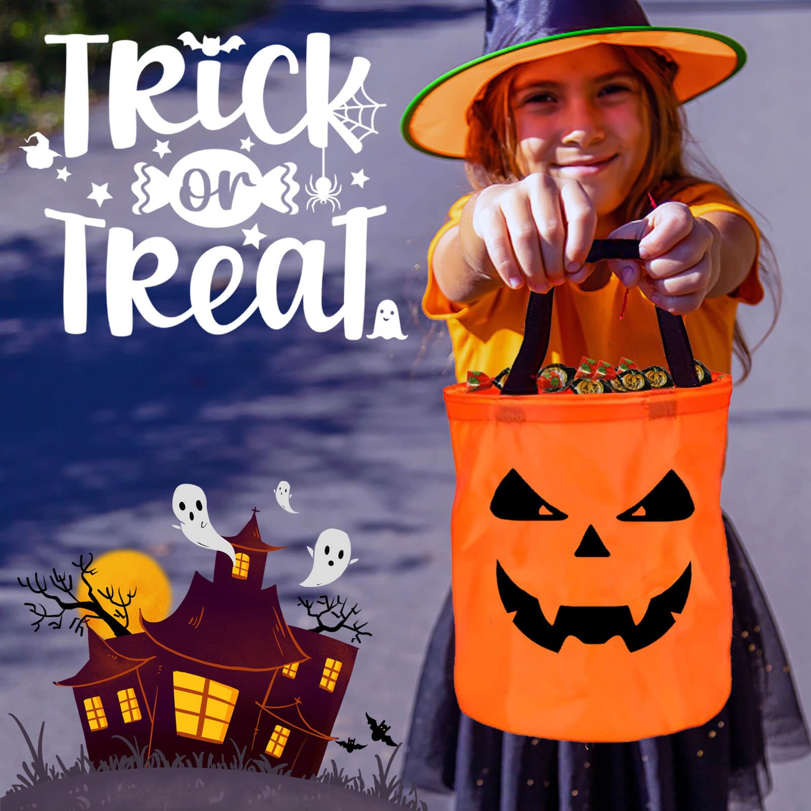 Light Up Halloween Trick-or-Treat Bag – LED Ghost Candy Bucket (Reusable, Orange, 2025 Edition)