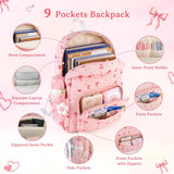 Pink Bow Corduroy Backpack Set with Lunch Bag