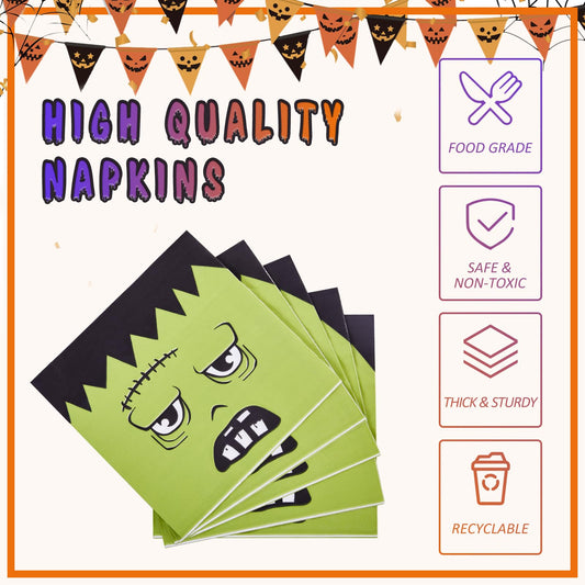 Halloween Party Plates & Napkins Set – 96 Pcs Orange, Purple & Green Ghost, Bat & Pumpkin Tableware for 24 Guests