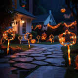 Jack-O’-Lantern Halloween Pathway Lights – 8.8ft Orange LED Pumpkin Stakes with Timer & 8 Lighting Modes (Battery Operated, Waterproof)